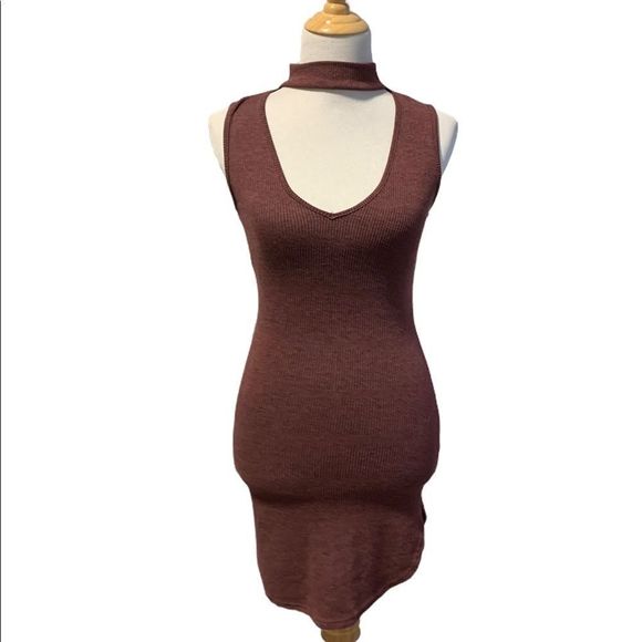 Fashion Nova | Pink Choker Neck Ribbed Dress - Picture 1 of 6